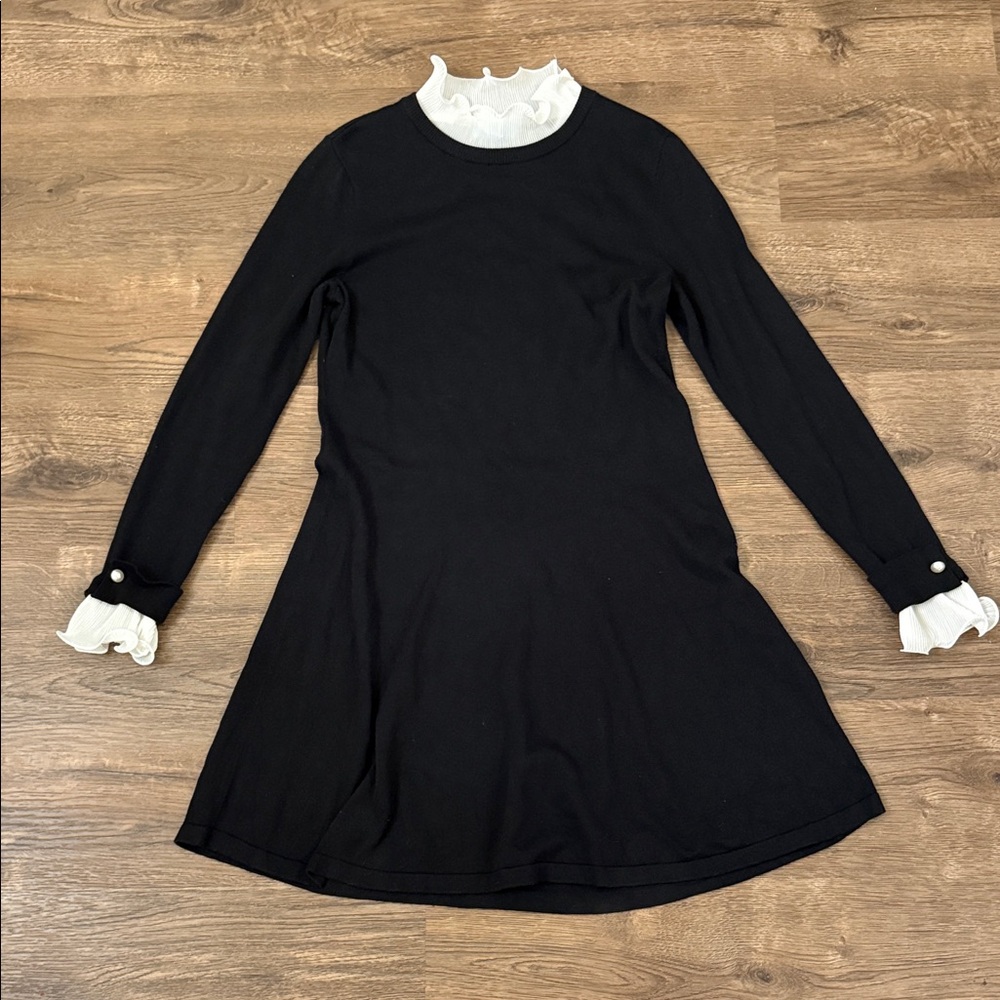 CeCe Black Midi Dress with White Accents